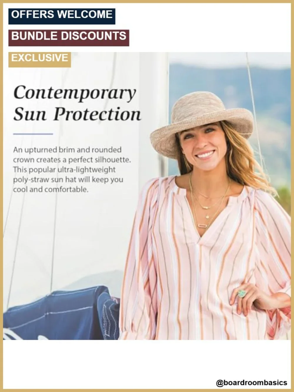 Poly-Straw Packable Wide Brim Sun Hat UPF 50+ Adjustable